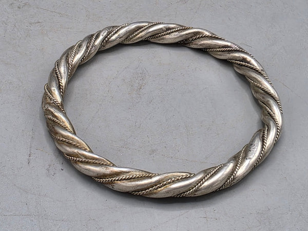 Handcrafted Twisted Coin Silver Bangle Bracelet - Southwest China/Himalayan Region