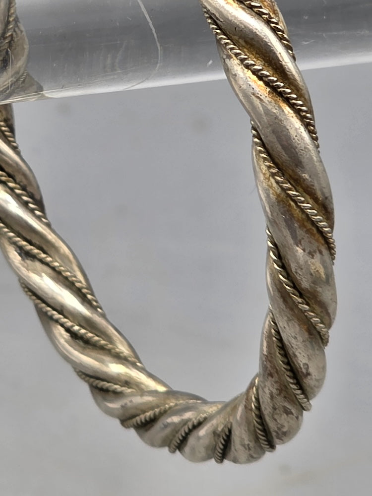 Handcrafted Twisted Coin Silver Bangle Bracelet - Southwest China/Himalayan Region
