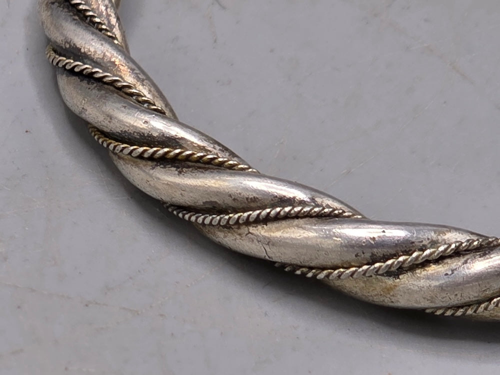 Handcrafted Twisted Coin Silver Bangle Bracelet - Southwest China/Himalayan Region