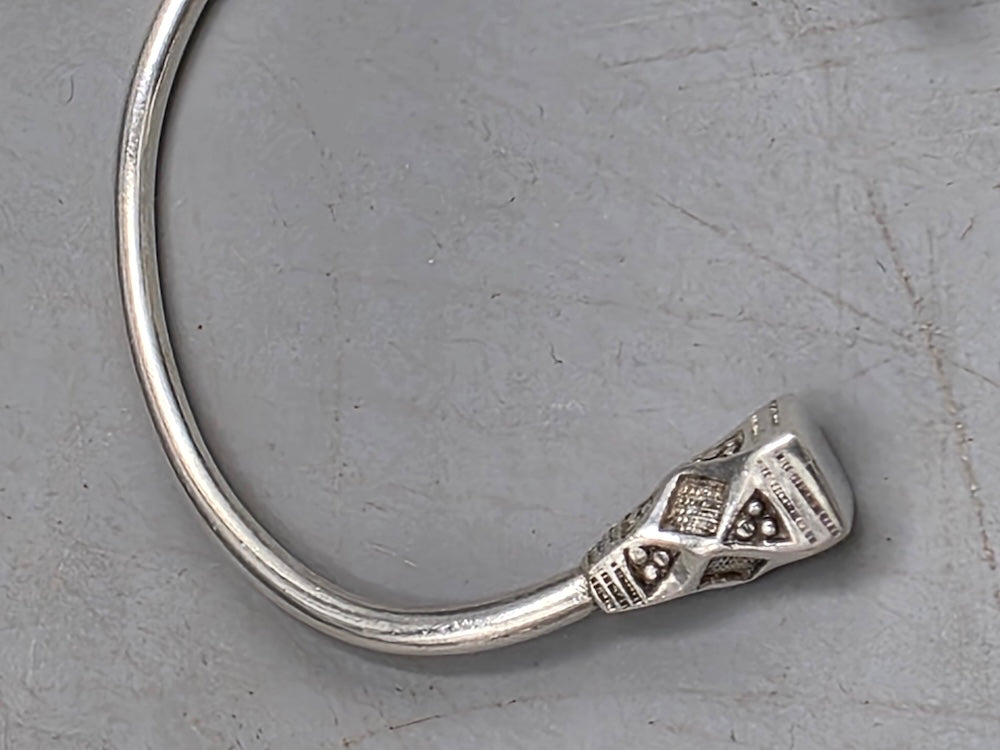 Handcrafted Tuareg Silver Cuff Bracelet with Geometric Diamond Finials - Niger