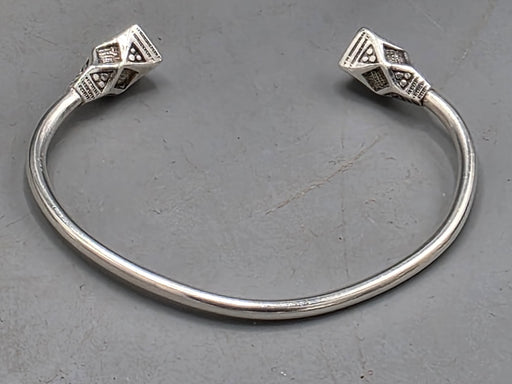 Handcrafted Tuareg Silver Cuff Bracelet with Geometric Diamond Finials - Niger