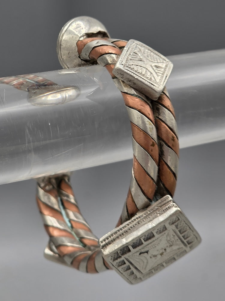 Small Heavy Tuareg Coin Silver & Copper Cuff Bracelet - Mali