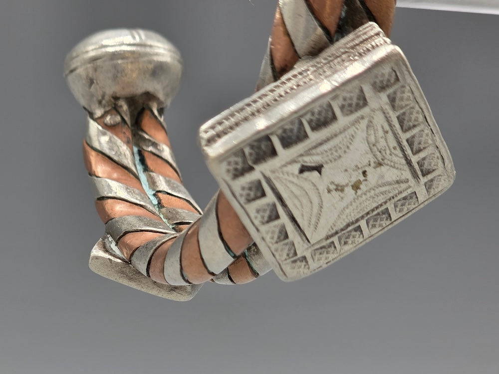 Small Heavy Tuareg Coin Silver & Copper Cuff Bracelet - Mali
