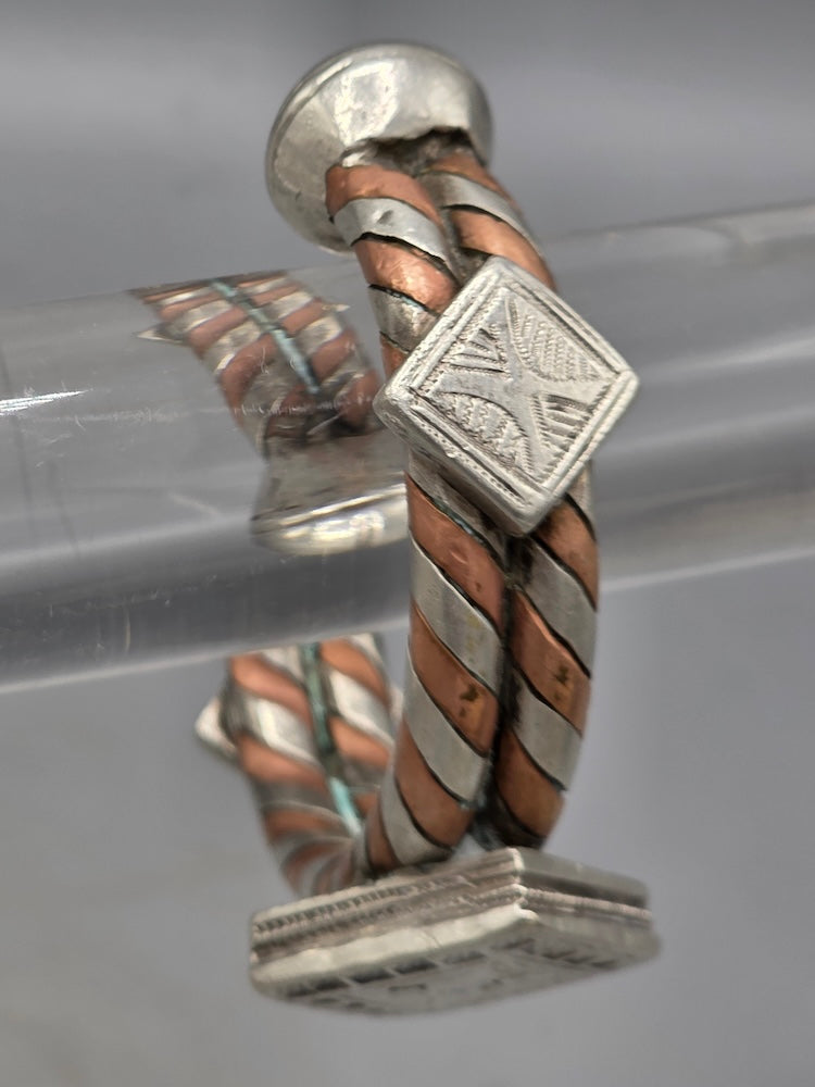 Small Heavy Tuareg Coin Silver & Copper Cuff Bracelet - Mali