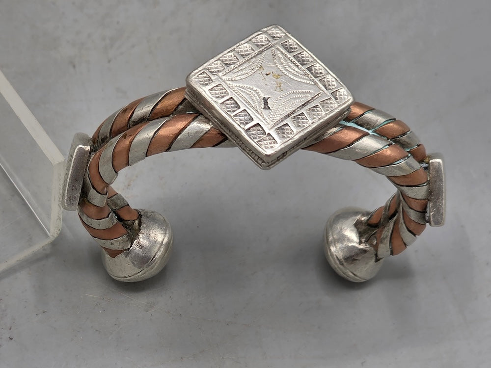 Small Heavy Tuareg Coin Silver & Copper Cuff Bracelet - Mali