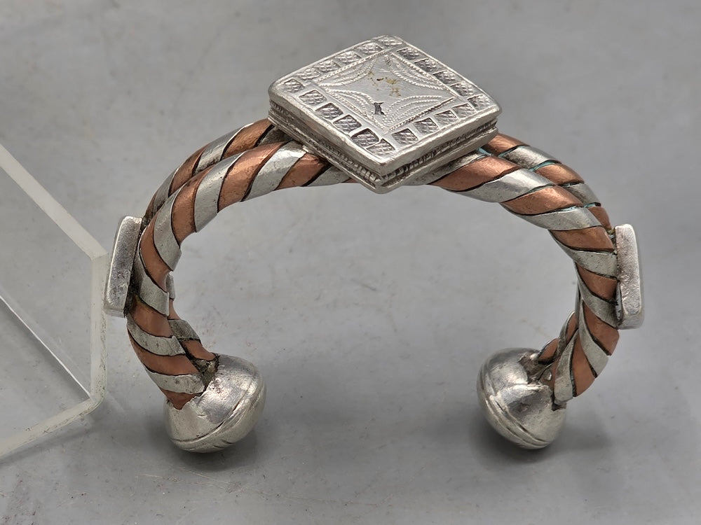 Small Heavy Tuareg Coin Silver & Copper Cuff Bracelet - Mali