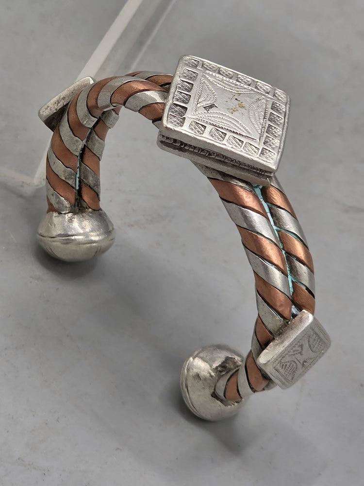 Small Heavy Tuareg Coin Silver & Copper Cuff Bracelet - Mali