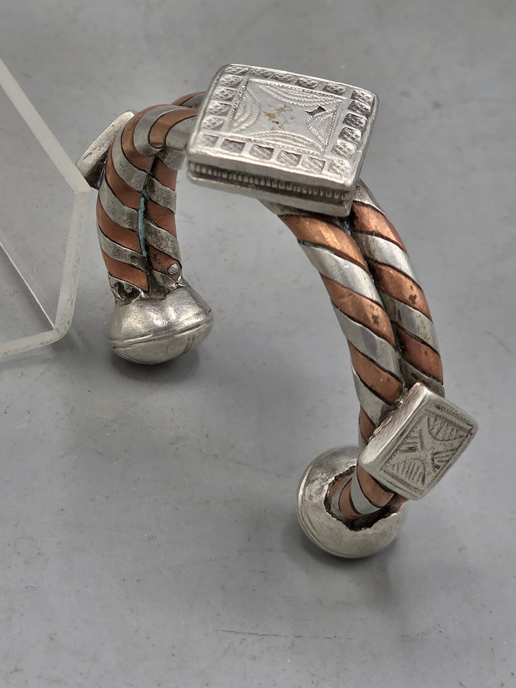 Small Heavy Tuareg Coin Silver & Copper Cuff Bracelet - Mali
