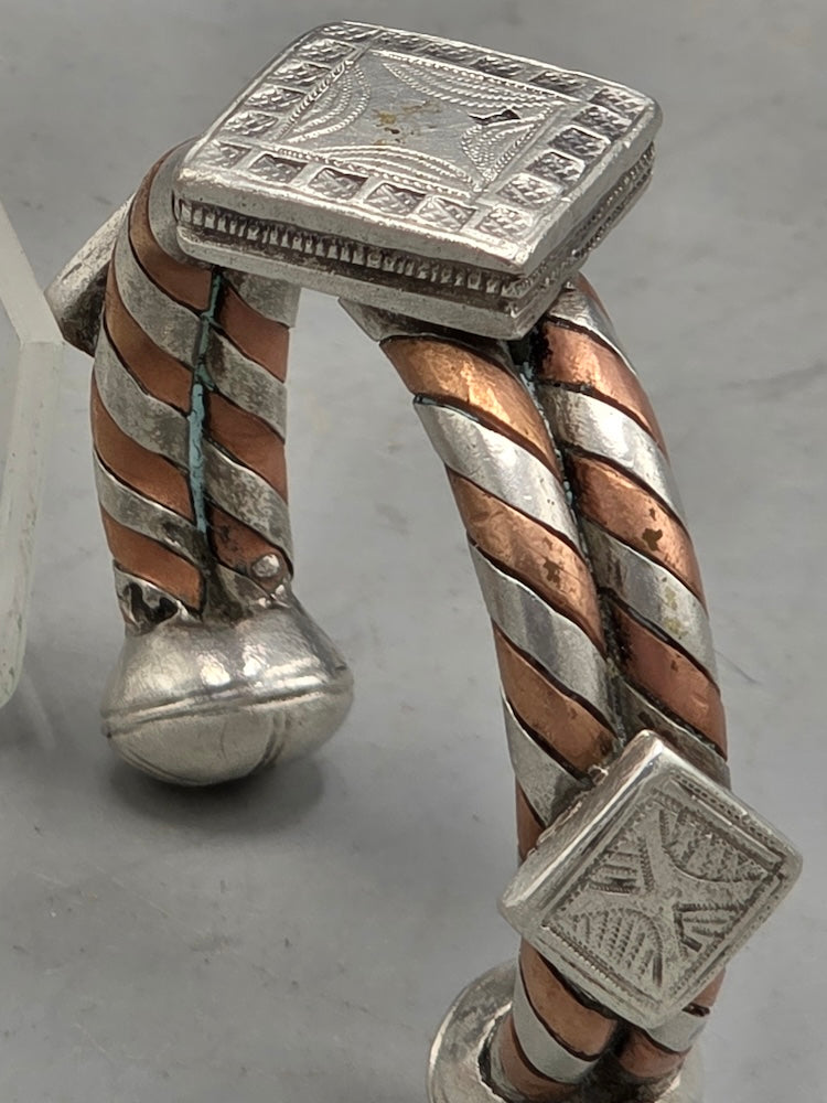Small Heavy Tuareg Coin Silver & Copper Cuff Bracelet - Mali