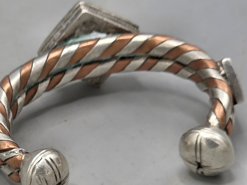 Small Heavy Tuareg Coin Silver & Copper Cuff Bracelet - Mali