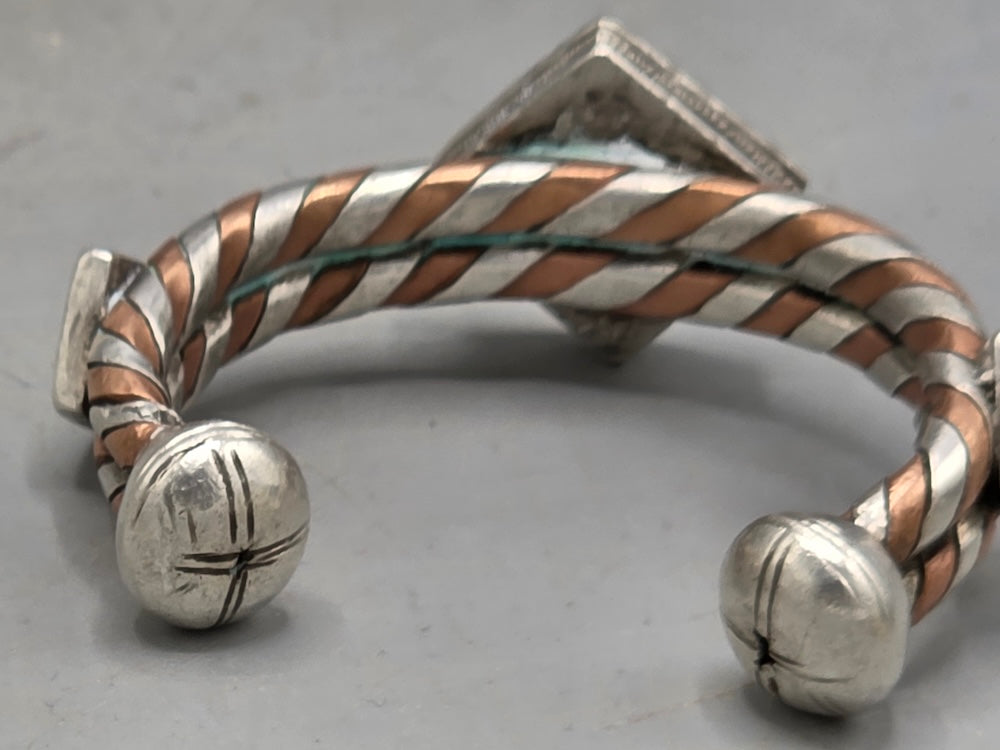 Small Heavy Tuareg Coin Silver & Copper Cuff Bracelet - Mali