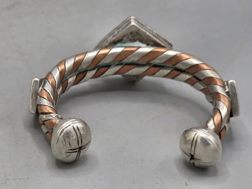 Small Heavy Tuareg Coin Silver & Copper Cuff Bracelet - Mali