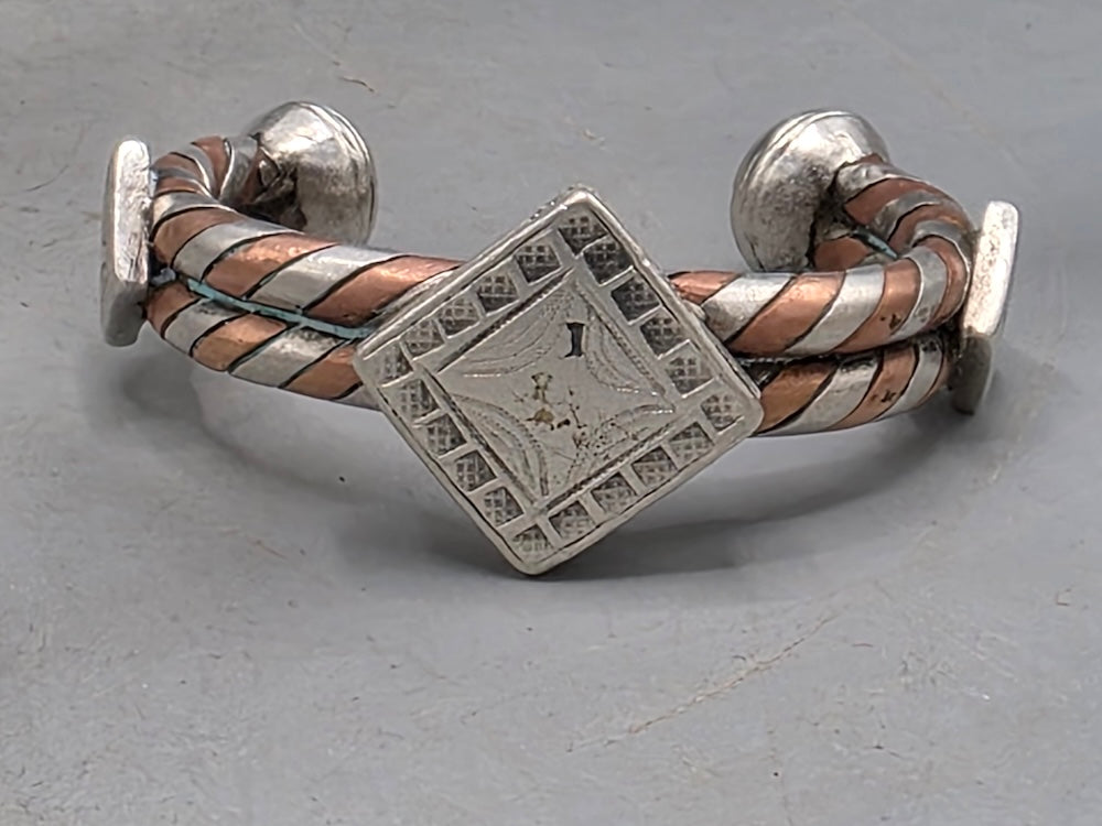 Small Heavy Tuareg Coin Silver & Copper Cuff Bracelet - Mali
