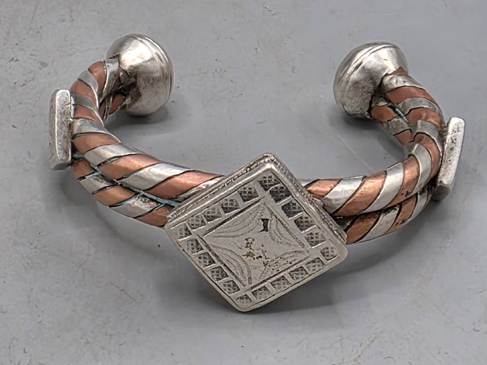 Small Heavy Tuareg Coin Silver & Copper Cuff Bracelet - Mali