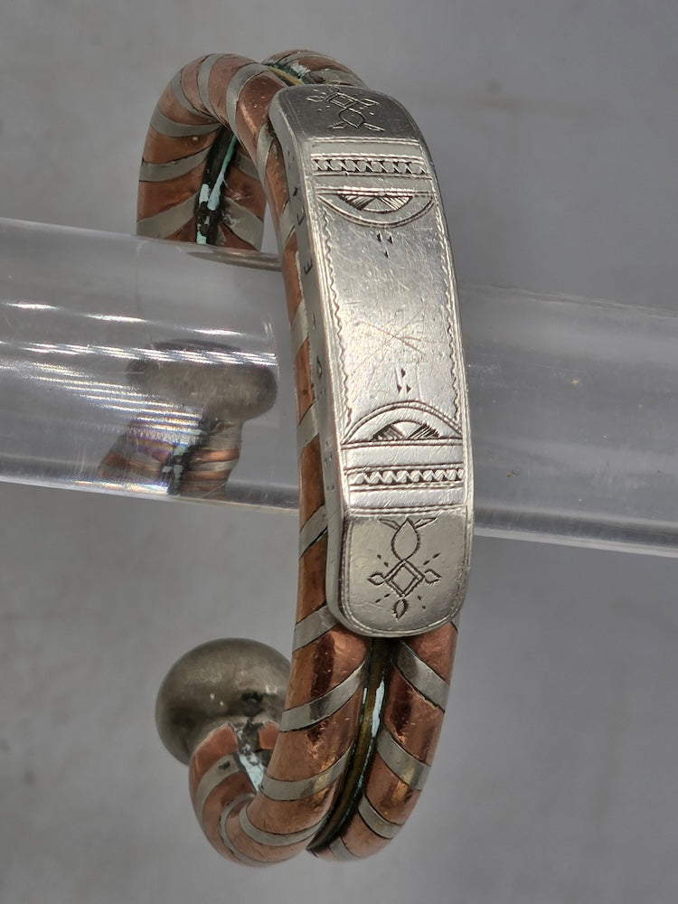 Large Tuareg Coin Silver & Copper Cuff Bracelet - Mali