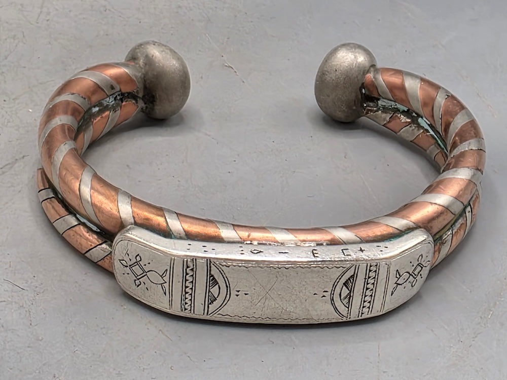 Large Tuareg Coin Silver & Copper Cuff Bracelet - Mali