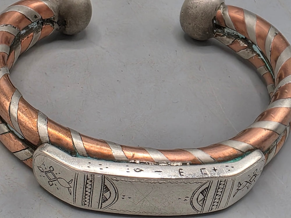 Large Tuareg Coin Silver & Copper Cuff Bracelet - Mali