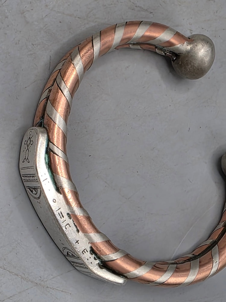 Large Tuareg Coin Silver & Copper Cuff Bracelet - Mali