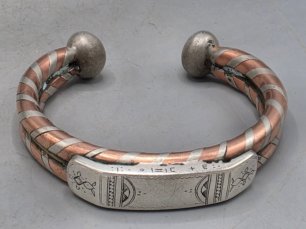 Large Tuareg Coin Silver & Copper Cuff Bracelet - Mali