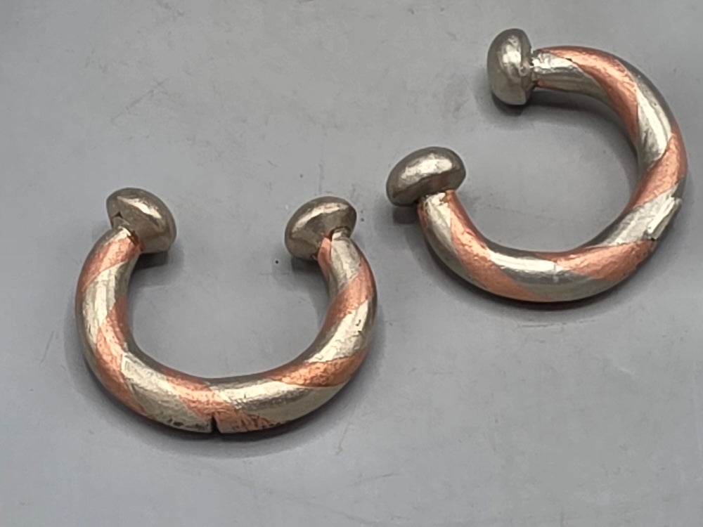 Pair Small Tuareg Coin Silver & Copper Cuff Bracelets - Mali