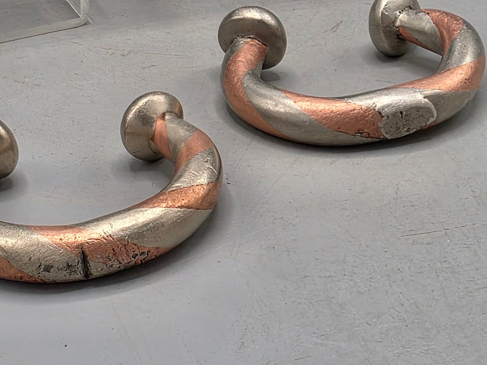 Pair Small Tuareg Coin Silver & Copper Cuff Bracelets - Mali