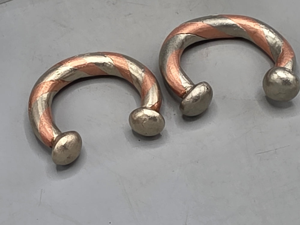 Pair Small Tuareg Coin Silver & Copper Cuff Bracelets - Mali