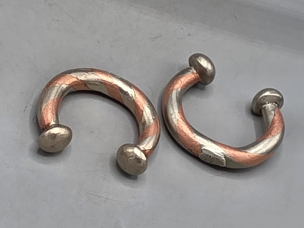 Pair Small Tuareg Coin Silver & Copper Cuff Bracelets - Mali