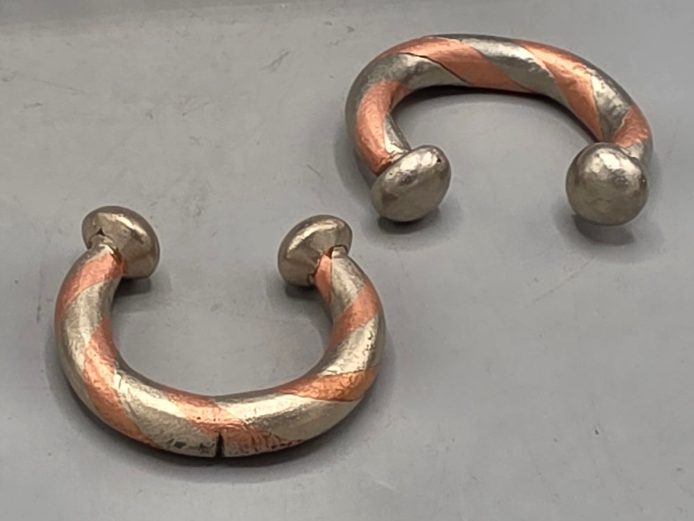 Pair Small Tuareg Coin Silver & Copper Cuff Bracelets - Mali