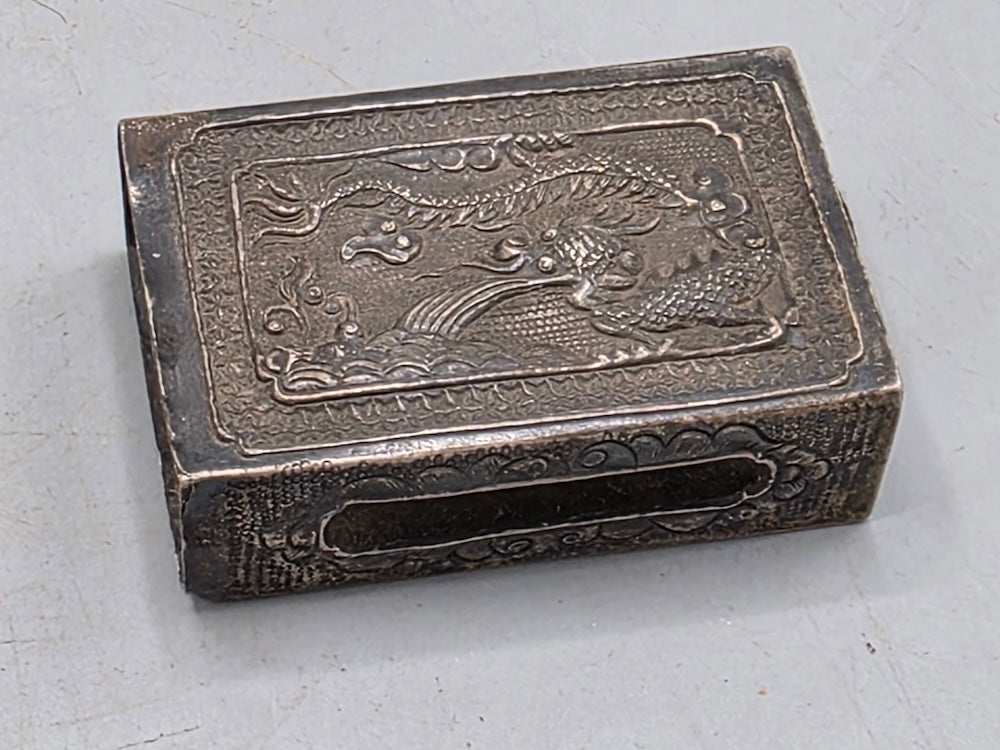 Antique Chinese or Sino-Vietnamese Silver Dragon Matchbox Sleeve circa 1900-1925