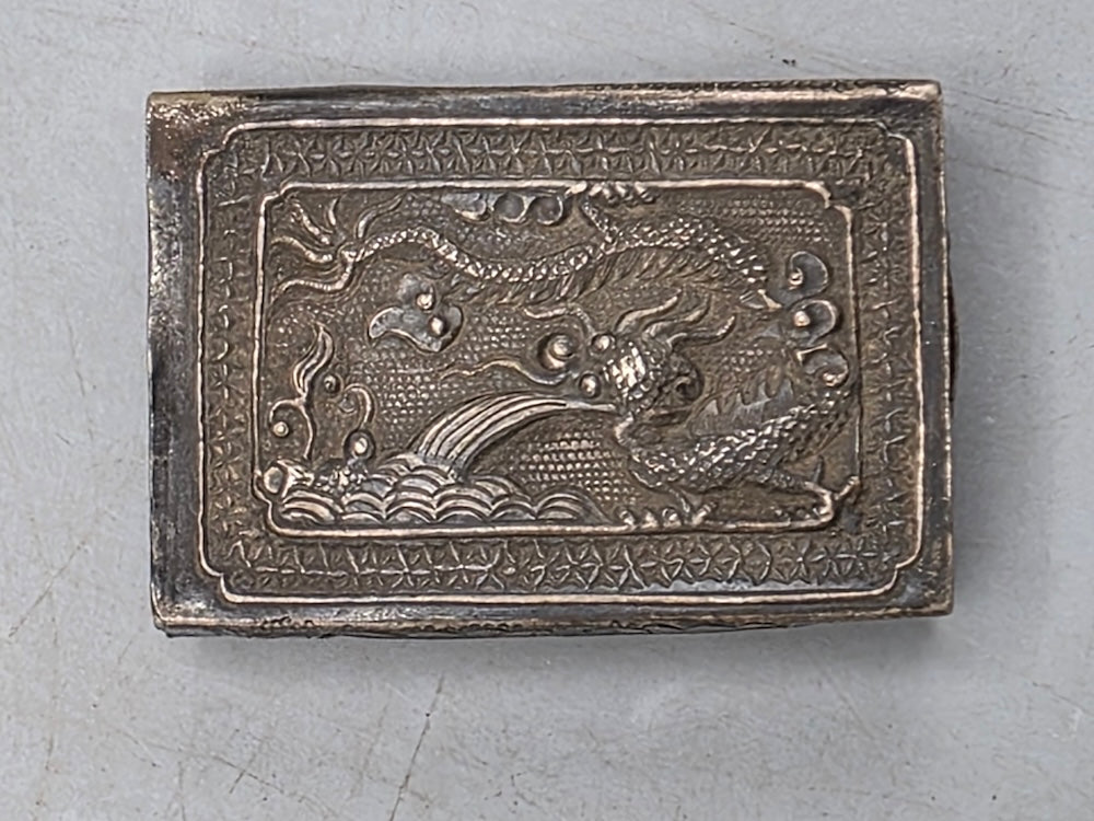 Antique Chinese or Sino-Vietnamese Silver Dragon Matchbox Sleeve circa 1900-1925