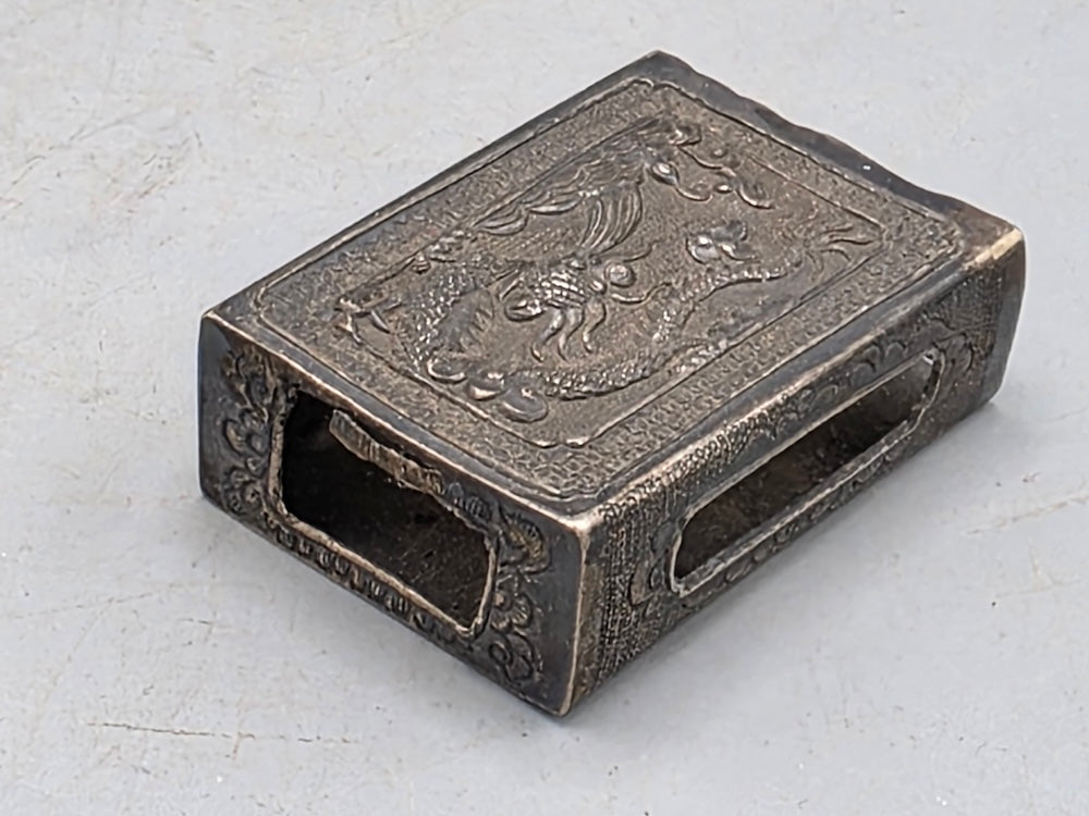Antique Chinese or Sino-Vietnamese Silver Dragon Matchbox Sleeve circa 1900-1925