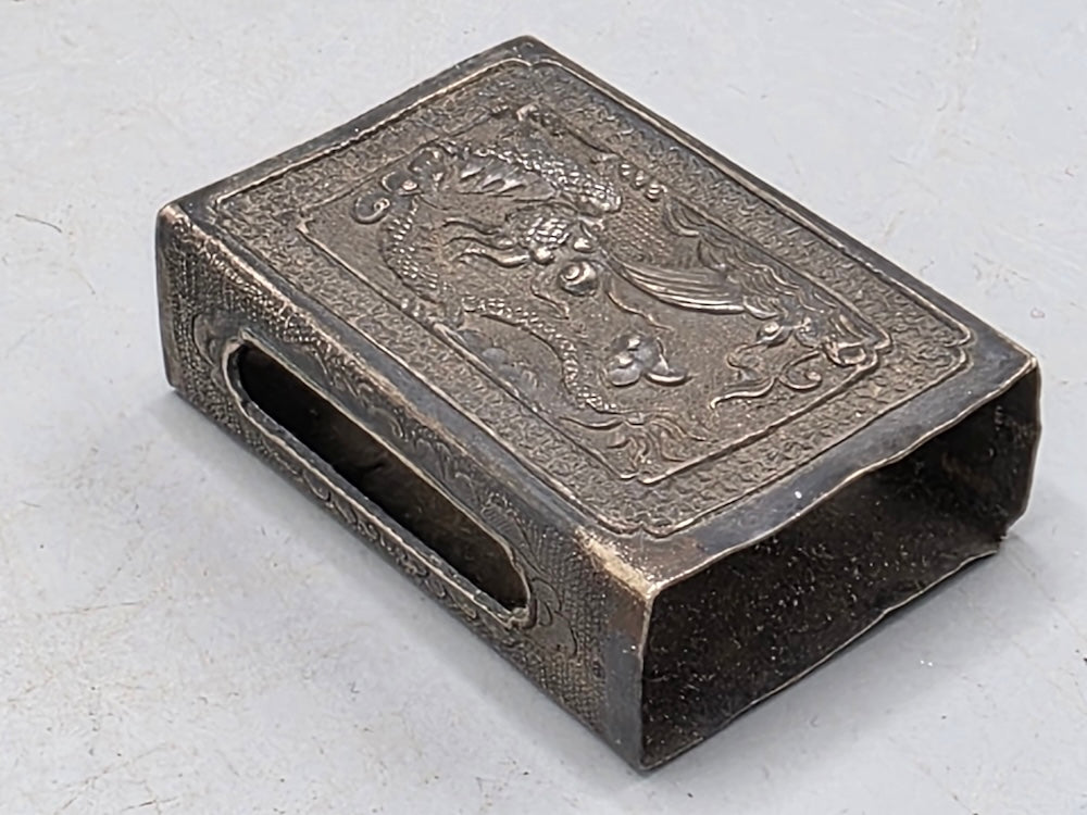 Antique Chinese or Sino-Vietnamese Silver Dragon Matchbox Sleeve circa 1900-1925