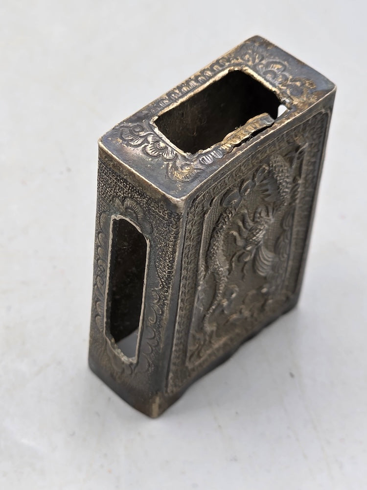 Antique Chinese or Sino-Vietnamese Silver Dragon Matchbox Sleeve circa 1900-1925
