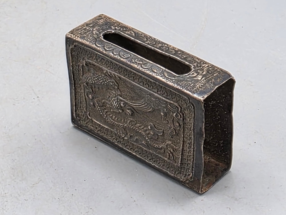 Antique Chinese or Sino-Vietnamese Silver Dragon Matchbox Sleeve circa 1900-1925