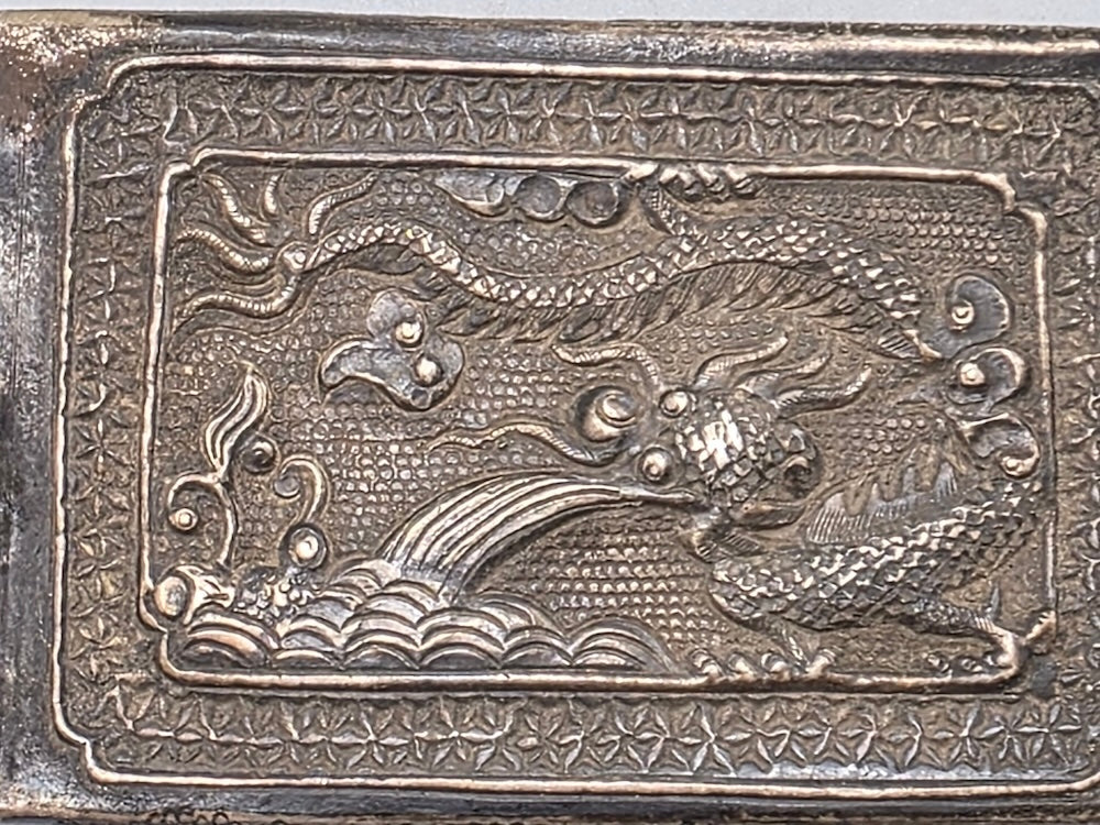 Antique Chinese or Sino-Vietnamese Silver Dragon Matchbox Sleeve circa 1900-1925