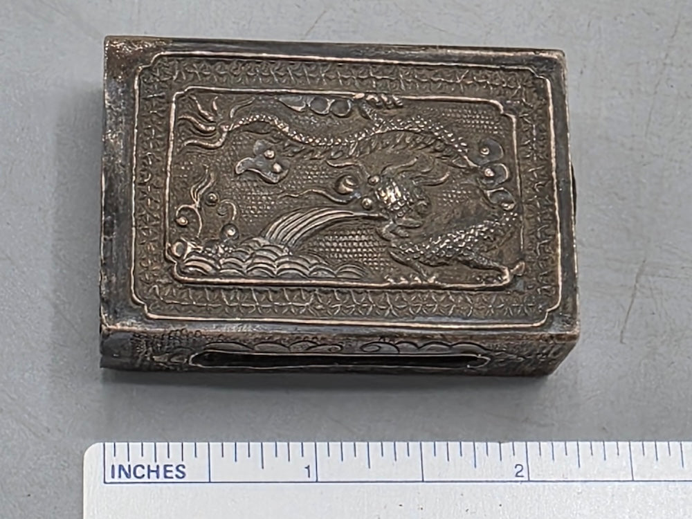 Antique Chinese or Sino-Vietnamese Silver Dragon Matchbox Sleeve circa 1900-1925