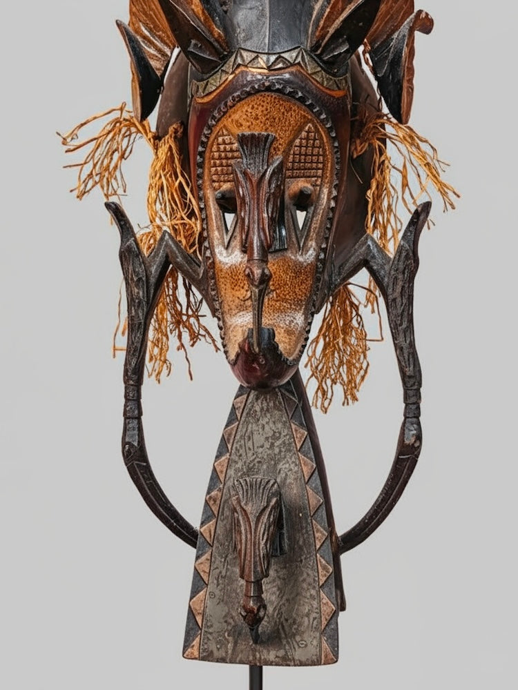 Guro Tall Multiple Hornbill Mask - Ivory Coast