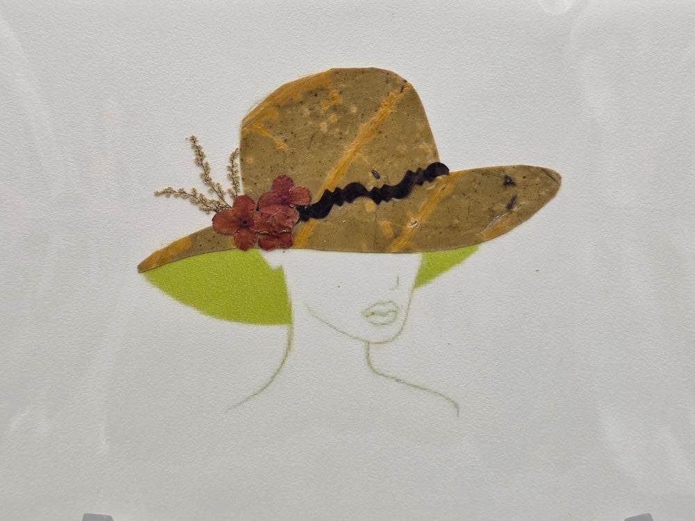 Handmade Pressed Dried Real Flower Greeting Card - Ladies' Hat