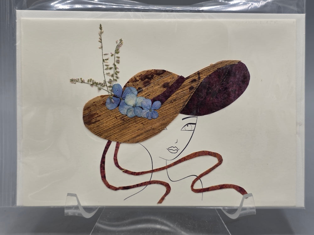 Handmade Pressed Dried Real Flower Greeting Card - Ladies' Hat