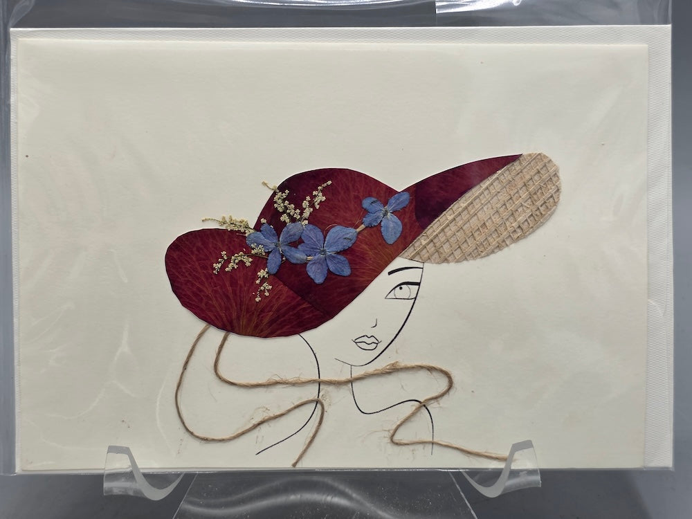 Handmade Pressed Dried Real Flower Greeting Card - Ladies' Hat