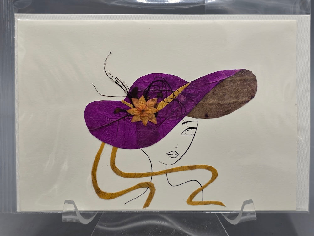 Handmade Pressed Dried Real Flower Greeting Card - Ladies' Hat