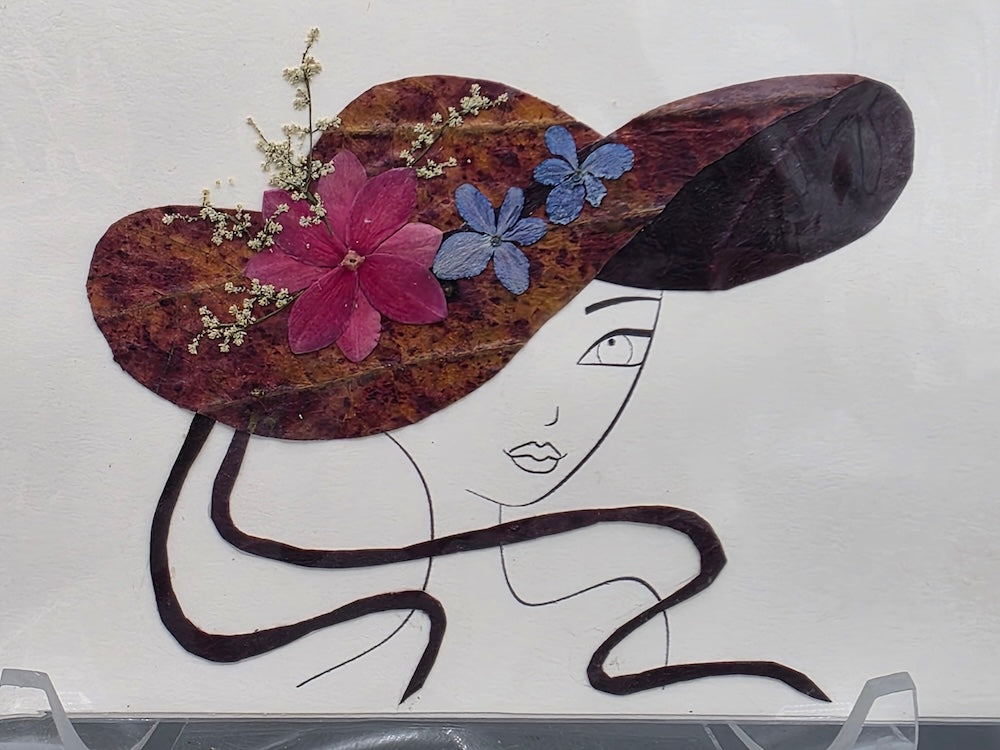 Handmade Pressed Dried Real Flower Greeting Card - Ladies' Hat
