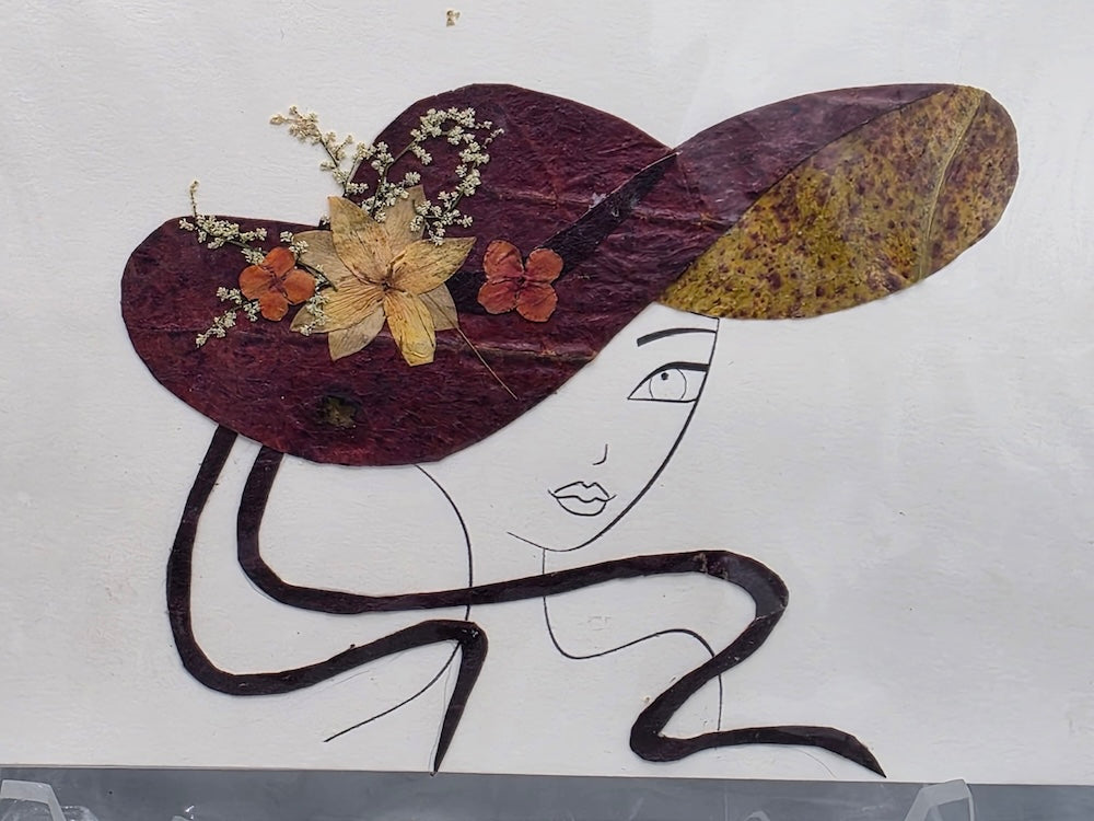 Handmade Pressed Dried Real Flower Greeting Card - Ladies' Hat