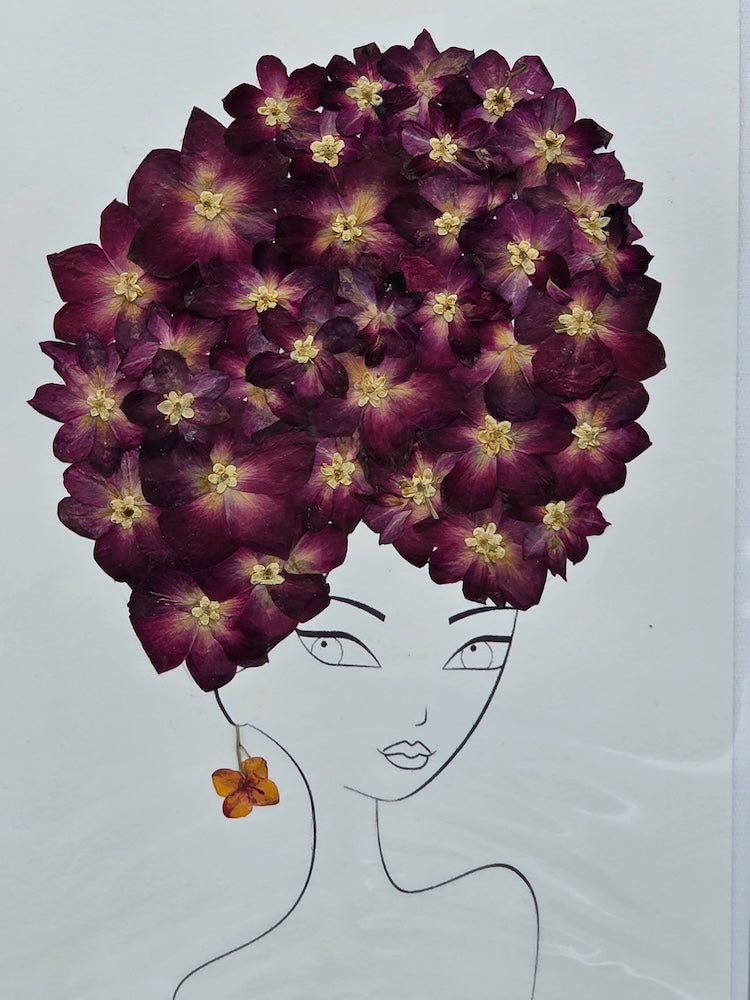 Handmade Pressed Dried Real Flower Greeting Card - Woman Hairdo