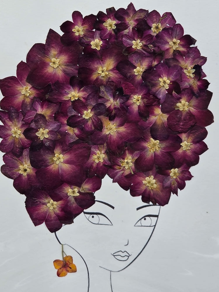 Handmade Pressed Dried Real Flower Greeting Card - Woman Hairdo