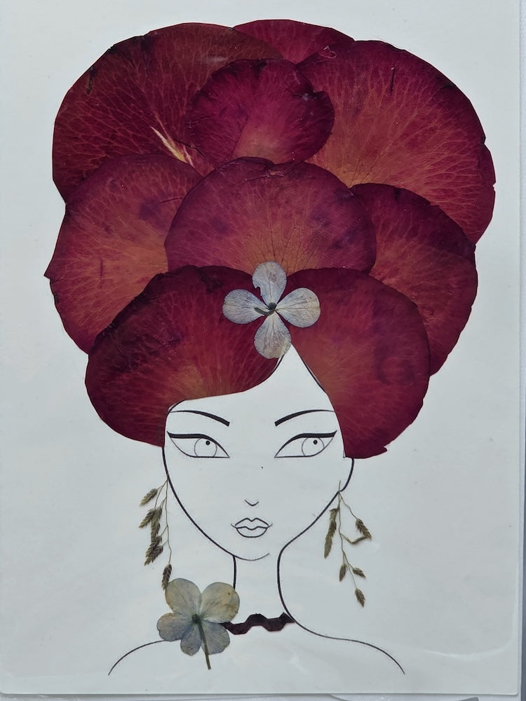 Handmade Pressed Dried Real Flower Greeting Card - Woman Hairdo