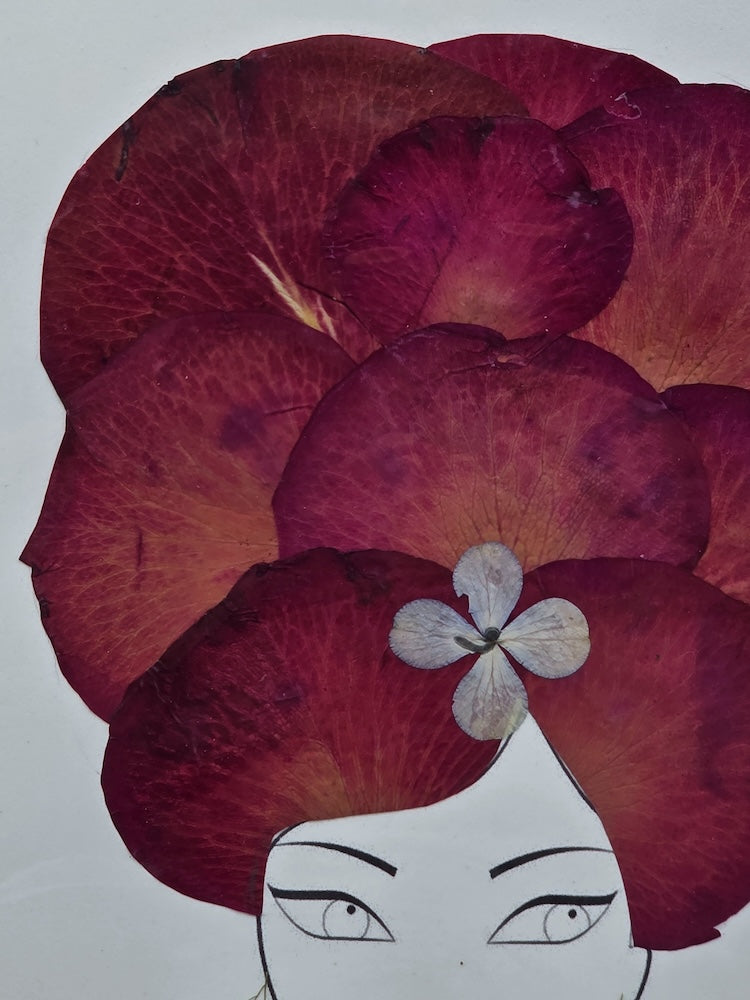 Handmade Pressed Dried Real Flower Greeting Card - Woman Hairdo