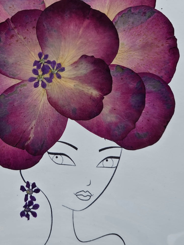 Handmade Pressed Dried Real Flower Greeting Card - Woman Hairdo