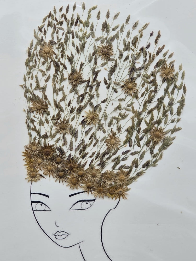 Handmade Pressed Dried Real Flower Greeting Card - Woman Hairdo