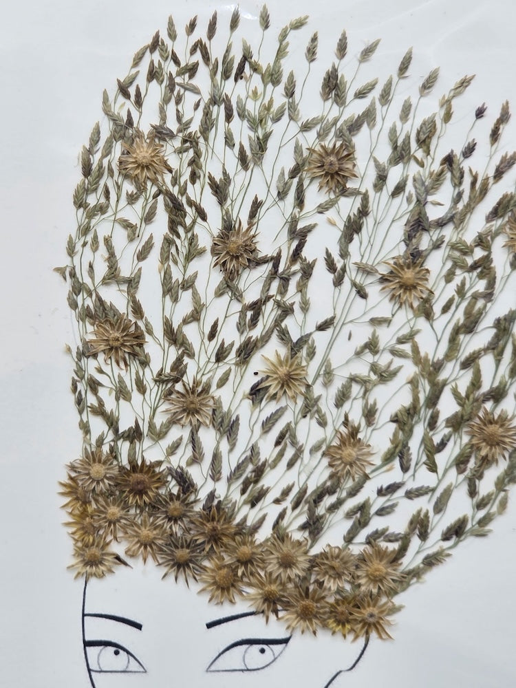 Handmade Pressed Dried Real Flower Greeting Card - Woman Hairdo